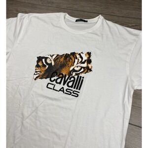 Cavalli Class Men's Short Sleeve Luxury Graphic Tiger T Shirt White Size 2XL